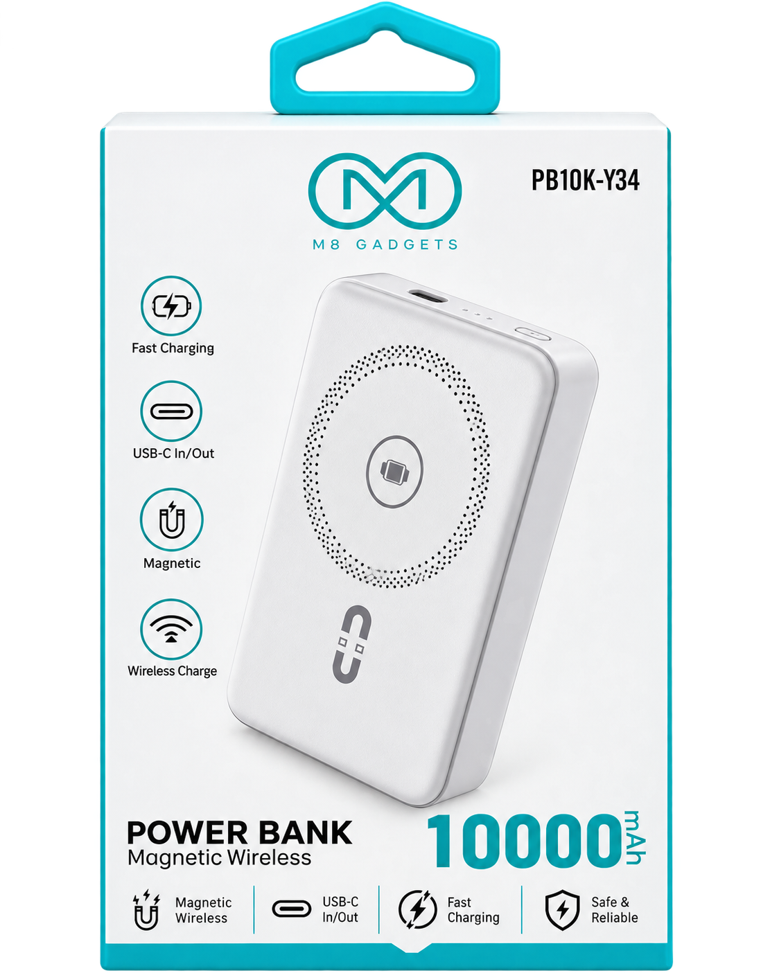 M8 Gadgets 10000mAh Magnetic Wireless Power Bank – PB10K-Y34