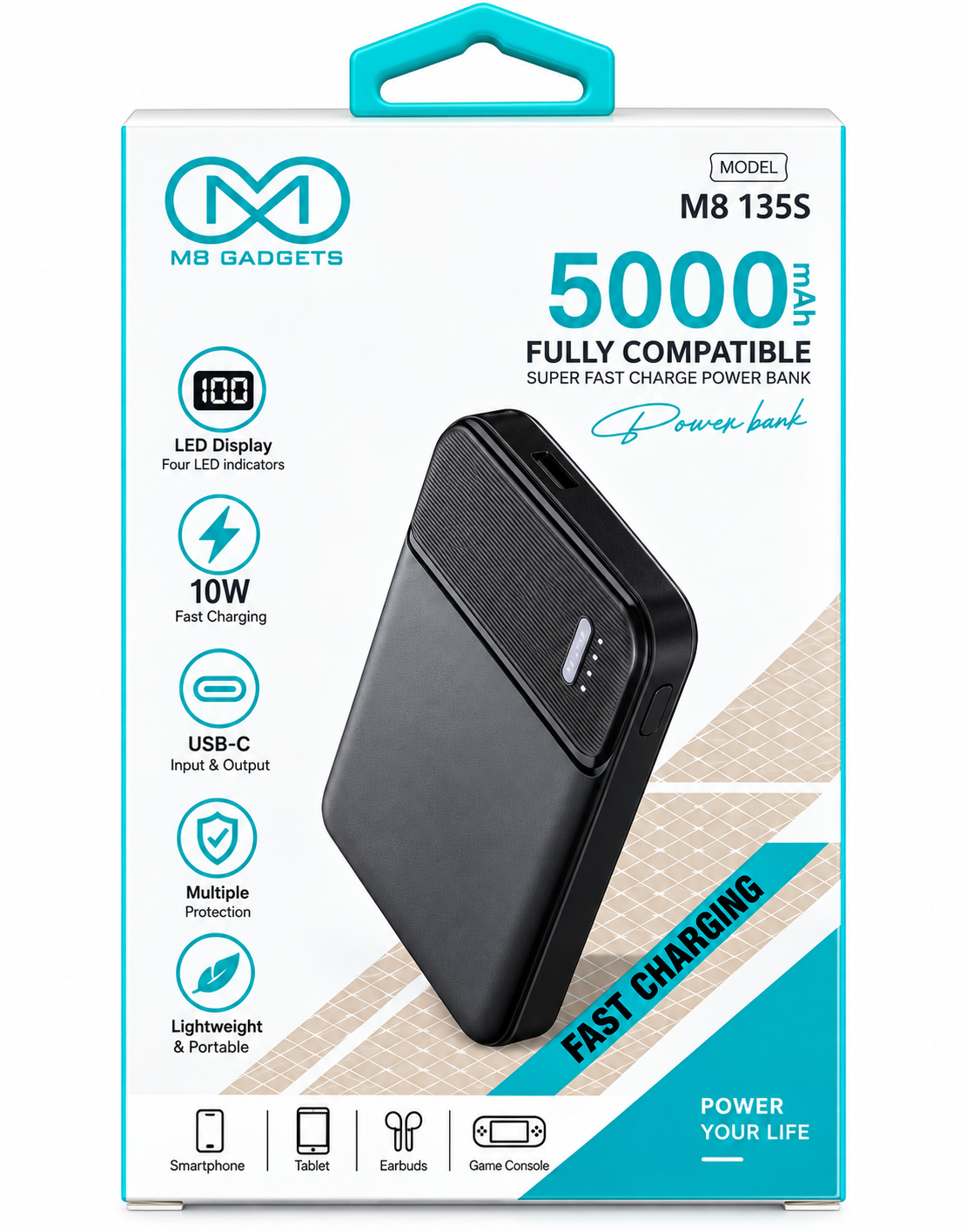 M8 Gadgets 5000mAh Ultra-Compact Fast Charge Power Bank – M8 135S