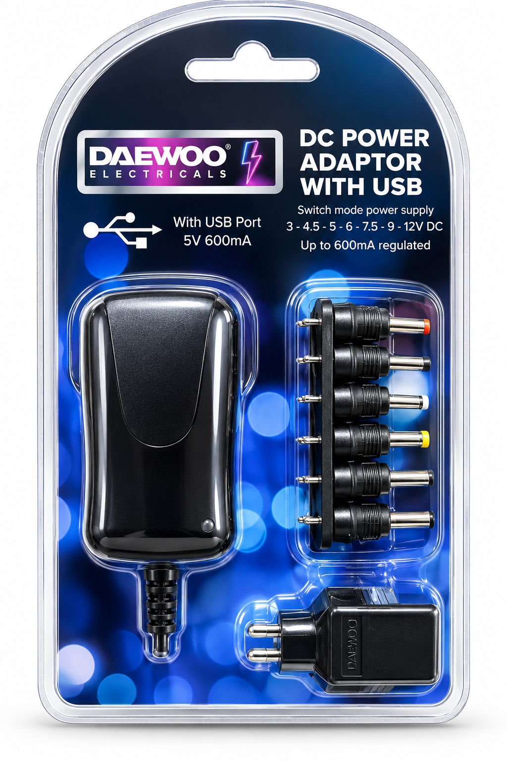 Daewoo Universal Multi-Voltage DC Power Adaptor with USB Port – ELA1135