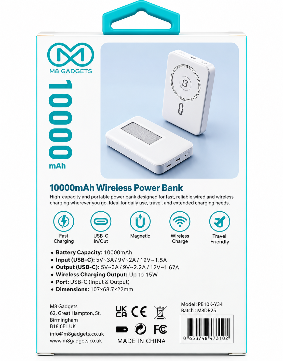 M8 Gadgets 10000mAh Magnetic Wireless Power Bank – PB10K-Y34
