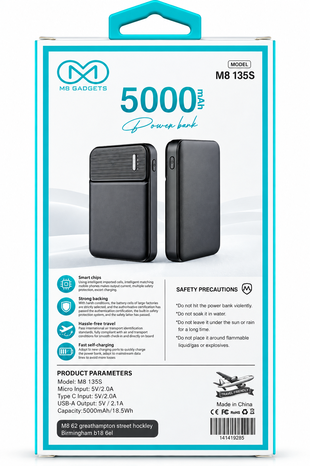 M8 Gadgets 5000mAh Ultra-Compact Fast Charge Power Bank – M8 135S