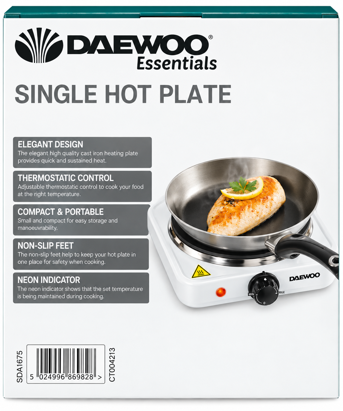 Daewoo Essentials 1500W Single Hot Plate Portable Electric Hob – SDA1675
