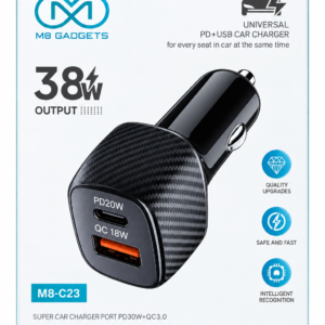 M8 Gadgets 38W Dual Port PD & QC 3.0 Fast Car Charger – M8-C23